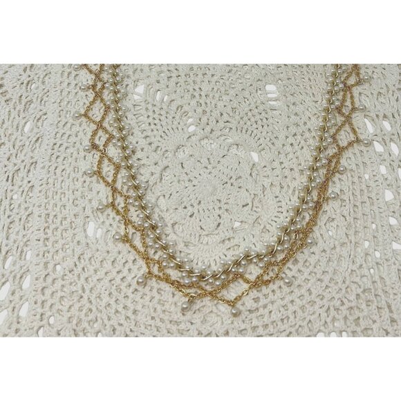 Vintage-Inspired Multi-Strand Gold & Pearl Necklace 38" Total Length - Picture 12 of 12